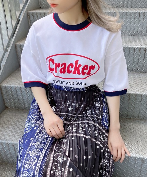 Figments(フィグメンツ)の「CrackerリンガーTシャツ(Tシャツ/カットソー・レディース・ホワイト/グレー・FREE)」の2枚目の写真