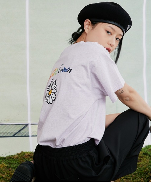 【ROMANTIC CROWN】22FW★ FLOWER RIBBON SWEAT SHIRT ROMANTIC CROWN☆Unisex☆OUT FONT LOGO CREWNECK_3色