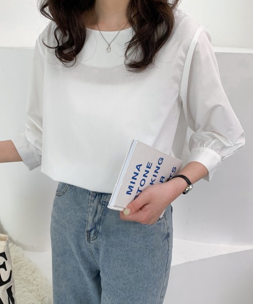 ABITOKYO(アビトーキョー)の「五分袖ボートネックブラウス(シャツ/ブラウス・レディース・ホワイト/ベージュ/ライトグレー/サックスブルー/ネイビー・FREE)」の7枚目の写真