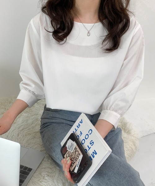 ABITOKYO(アビトーキョー)の「五分袖ボートネックブラウス(シャツ/ブラウス・レディース・ホワイト/ベージュ/ライトグレー/サックスブルー/ネイビー・FREE)」の6枚目の写真