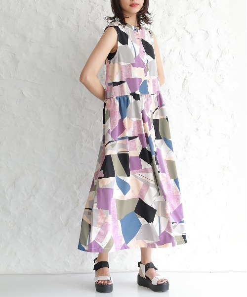 ワンピース アート柄バンドカラーワンピース ワンピース N Orlabel ノアールレーベル のファッション