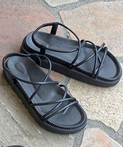 atmos pink（アトモスピンク）の「atmos pink レースアップサンダル（サンダル・レディース・シルバー/アニマル/ブラック・S/L/M）」の2枚目の写真