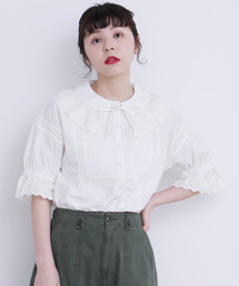 Dot＆Stripes CHILD WOMAN | ブロード　レースピンタック5分袖ブラウス(シャツ/ブラウス)