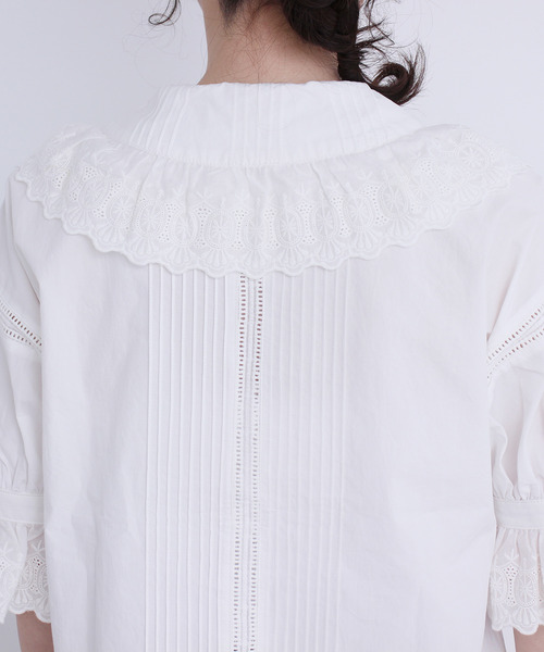 Dot＆Stripes CHILD WOMAN（ドットアンドストライプス　チャイルドウーマン）の「ブロード　レースピンタック5分袖ブラウス（シャツ/ブラウス・レディース・ホワイト/ブラック・FREE）」の18枚目の写真