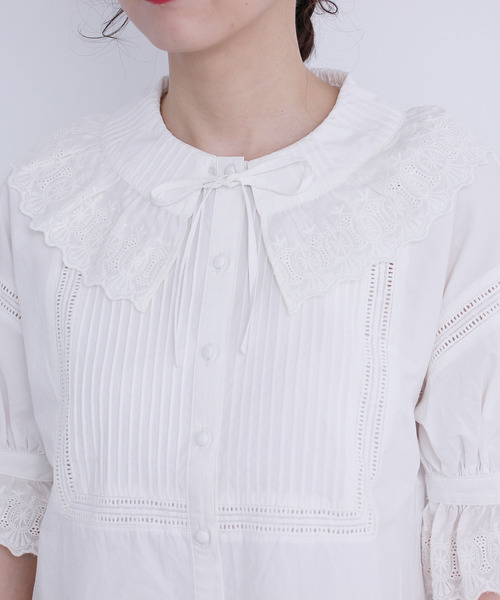 Dot＆Stripes CHILD WOMAN（ドットアンドストライプス　チャイルドウーマン）の「ブロード　レースピンタック5分袖ブラウス（シャツ/ブラウス・レディース・ホワイト/ブラック・FREE）」の19枚目の写真