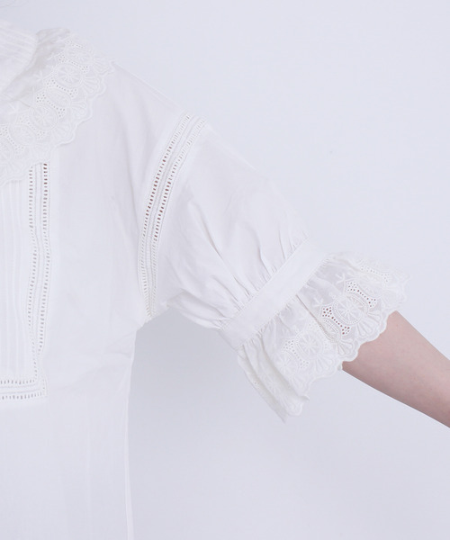 Dot＆Stripes CHILD WOMAN（ドットアンドストライプス　チャイルドウーマン）の「ブロード　レースピンタック5分袖ブラウス（シャツ/ブラウス・レディース・ホワイト/ブラック・FREE）」の20枚目の写真