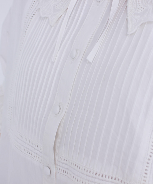 Dot＆Stripes CHILD WOMAN（ドットアンドストライプス　チャイルドウーマン）の「ブロード　レースピンタック5分袖ブラウス（シャツ/ブラウス・レディース・ホワイト/ブラック・FREE）」の22枚目の写真