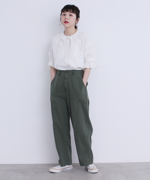 Dot＆Stripes CHILD WOMAN（ドットアンドストライプス　チャイルドウーマン）の「ブロード　レースピンタック5分袖ブラウス（シャツ/ブラウス・レディース・ホワイト/ブラック・FREE）」の6枚目の写真