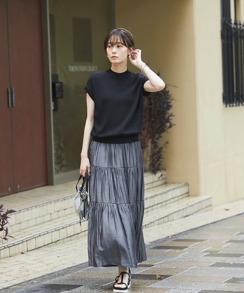 un dix cors（アンディコール）の「1枚でコーディネートが完成　モックネックニットドッキングワンピース（ワンピース・レディース・ブラック/ライトベージュ/ピンク・FREE）」の4枚目の写真