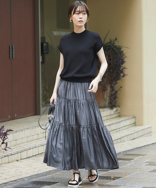 un dix cors（アンディコール）の「1枚でコーディネートが完成　モックネックニットドッキングワンピース（ワンピース・レディース・ブラック/ライトベージュ/ピンク・FREE）」の5枚目の写真