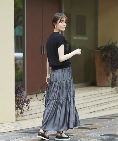 un dix cors（アンディコール）の「1枚でコーディネートが完成　モックネックニットドッキングワンピース（ワンピース・レディース・ブラック/ライトベージュ/ピンク・FREE）」の9枚目の写真