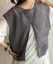 透かし柄メッシュ編みショート丈ニットベスト