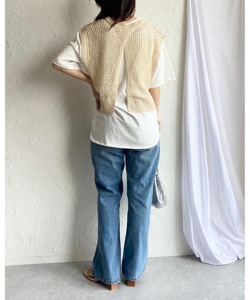 She's Closet(シーズクローゼット)の「透かし柄メッシュ編みショート丈ニットベスト(ベスト・レディース・ブルー/アイボリー/グレイッシュベージュ/ミント/ダークラベンダー・FREE)」の8枚目の写真