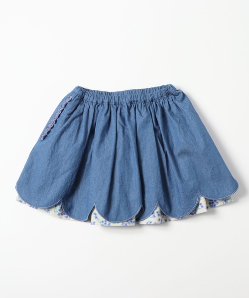 KP（ケーピー）の「デニムとシフォン小花プリントのリバーシブルスカート(100-130cm)（スカート・キッズ・ブルー/ネイビー・100cm/110cm/130cm/120cm）」の2枚目の写真