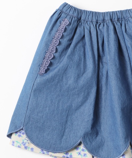 KP（ケーピー）の「デニムとシフォン小花プリントのリバーシブルスカート(100-130cm)（スカート・キッズ・ブルー/ネイビー・100cm/110cm/130cm/120cm）」の3枚目の写真