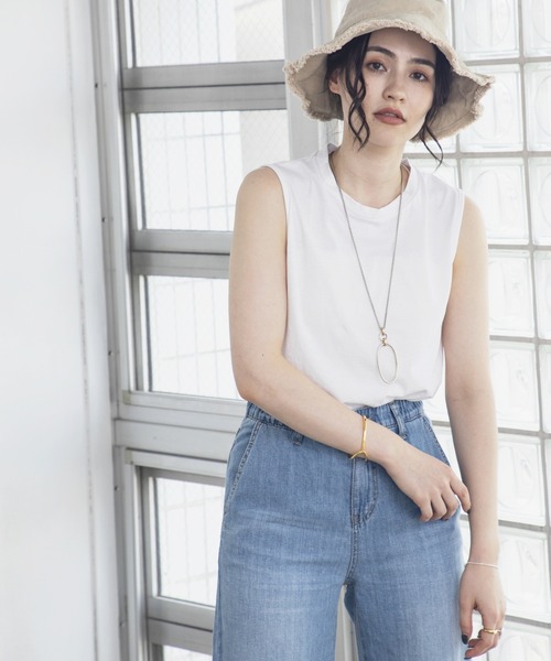 Kari & lili（カウリアンドリィリィ）の「no sleeve tee（Tシャツ/カットソー・レディース・ホワイト/ブラウン/オートミール・FREE）」の6枚目の写真