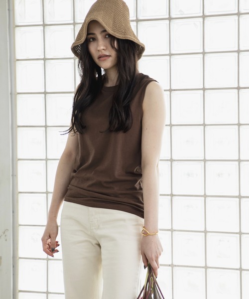 Kari & lili（カウリアンドリィリィ）の「no sleeve tee（Tシャツ/カットソー・レディース・ホワイト/ブラウン/オートミール・FREE）」の5枚目の写真