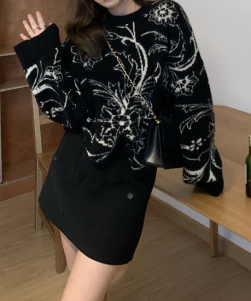 ABITOKYO(アビトーキョー)の「花柄ジャカードプルオーバー(ニット/セーター・レディース・ブラック/ベージュ・FREE)」の13枚目の写真