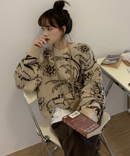 ABITOKYO(アビトーキョー)の「花柄ジャカードプルオーバー(ニット/セーター・レディース・ブラック/ベージュ・FREE)」の9枚目の写真