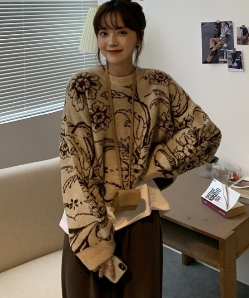 ABITOKYO(アビトーキョー)の「花柄ジャカードプルオーバー(ニット/セーター・レディース・ブラック/ベージュ・FREE)」の7枚目の写真