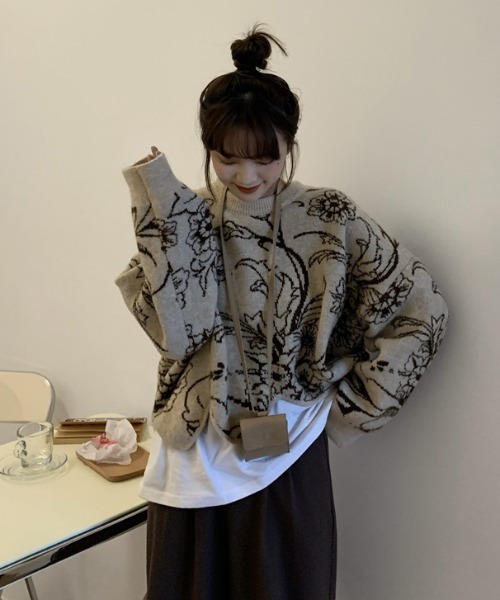 ABITOKYO(アビトーキョー)の「花柄ジャカードプルオーバー(ニット/セーター・レディース・ブラック/ベージュ・FREE)」の18枚目の写真