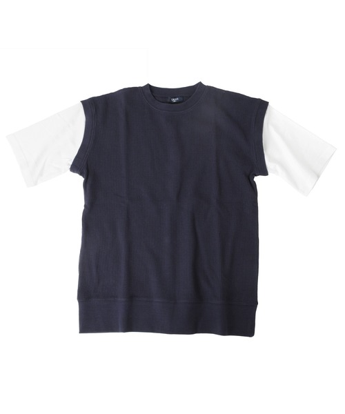 GLAZOS（グラソス）の「ワッフル・フェイクレイヤード５分袖Tシャツ（Tシャツ/カットソー・キッズ・ベージュ/ネイビー/ブラック・140cm/170cm/150cm/130cm/160cm）」の3枚目の写真