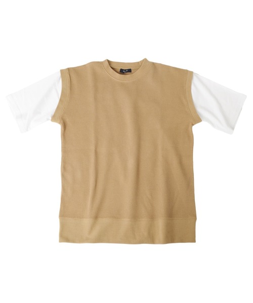 GLAZOS（グラソス）の「ワッフル・フェイクレイヤード５分袖Tシャツ（Tシャツ/カットソー・キッズ・ベージュ/ネイビー/ブラック・140cm/170cm/150cm/130cm/160cm）」の9枚目の写真