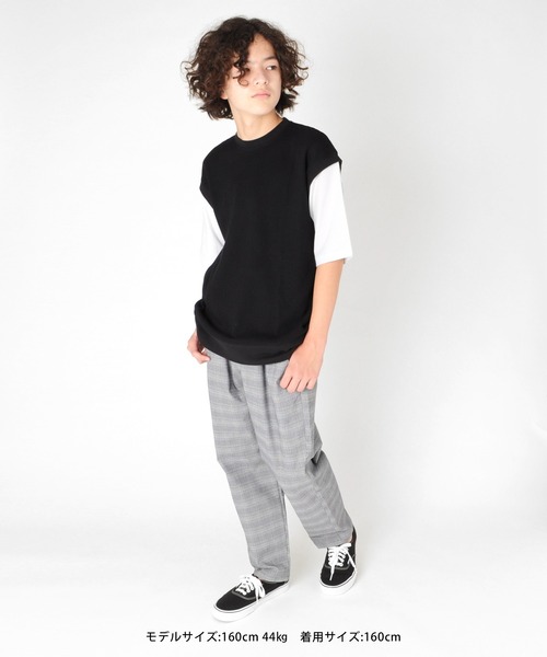 GLAZOS（グラソス）の「ワッフル・フェイクレイヤード５分袖Tシャツ（Tシャツ/カットソー・キッズ・ベージュ/ネイビー/ブラック・140cm/170cm/150cm/130cm/160cm）」の7枚目の写真