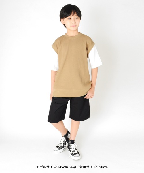 GLAZOS（グラソス）の「ワッフル・フェイクレイヤード５分袖Tシャツ（Tシャツ/カットソー・キッズ・ベージュ/ネイビー/ブラック・140cm/170cm/150cm/130cm/160cm）」の12枚目の写真