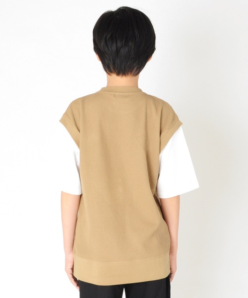 GLAZOS（グラソス）の「ワッフル・フェイクレイヤード５分袖Tシャツ（Tシャツ/カットソー・キッズ・ベージュ/ネイビー/ブラック・140cm/170cm/150cm/130cm/160cm）」の14枚目の写真