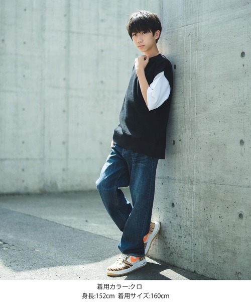 GLAZOS（グラソス）の「ワッフル・フェイクレイヤード５分袖Tシャツ（Tシャツ/カットソー・キッズ・ベージュ/ネイビー/ブラック・140cm/170cm/150cm/130cm/160cm）」の18枚目の写真