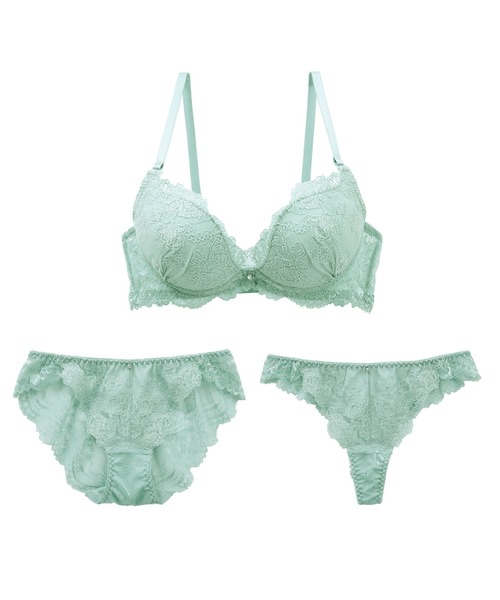 Mon cher pigeon*（モンシェルピジョン）の「【AAカップ～圧倒的谷間盛り！バストがボンッと膨らむバルーンブラ】ブラジャー＆ショーツ＆Tバックショーツ 3点セット Tre la gemma/トレラジェンマ（ブラ&ショーツ・レディース・ライトパープル/ライトグリーン/テラコッタ/レッド/ブラック/ピンクベージュ・A75/B65/C65/D70/D75/E75/AA70/A70/B75/D65/E70/E65/B70/C70/AA75/A65/C75）」の11枚目の写真