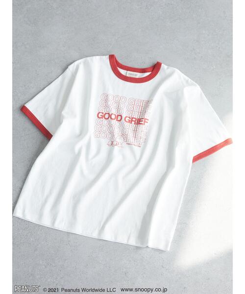 Green Parks(グリーンパークス)の「PEANUTS リンガーT*(Tシャツ/カットソー・レディース・レッド/ネイビー・FREE)」の3枚目の写真