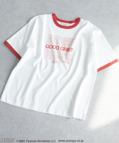 Green Parks(グリーンパークス)の「PEANUTS リンガーT*(Tシャツ/カットソー・レディース・レッド/ネイビー・FREE)」の2枚目の写真