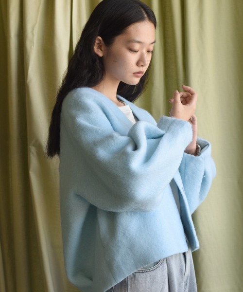 Alley by w closet（アリーバイダブルクローゼット）の「【Alley】スライバーVネックショートジャケット（ノーカラージャケット・レディース・ピンク/ミント/サックスブルー・FREE）」の12枚目の写真