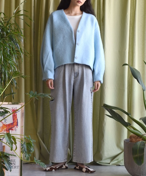 Alley by w closet（アリーバイダブルクローゼット）の「【Alley】スライバーVネックショートジャケット（ノーカラージャケット・レディース・ピンク/ミント/サックスブルー・FREE）」の13枚目の写真