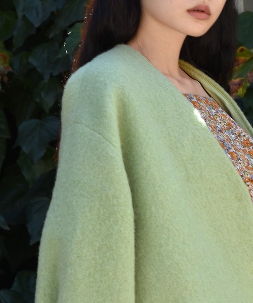 Alley by w closet（アリーバイダブルクローゼット）の「【Alley】スライバーVネックショートジャケット（ノーカラージャケット・レディース・ピンク/ミント/サックスブルー・FREE）」の18枚目の写真