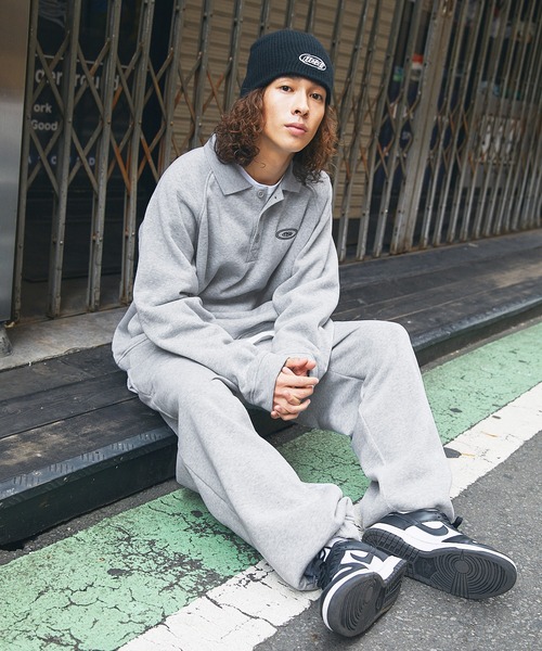 セール】【 スウェット セットアップ 】ロゴ刺繍襟付きスウェット+