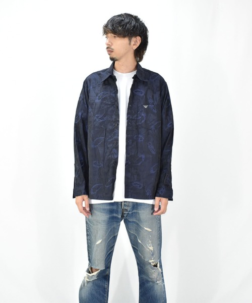 GIORGIO ARMANI（ジョルジオアルマーニ）の「【ヴィンテージ古着】GIORGIO ARMANI ジョルジオアルマーニ 総柄長袖シャツ（シャツ/ブラウス・メンズ・ネイビー・X-LARGE）」の8枚目の写真
