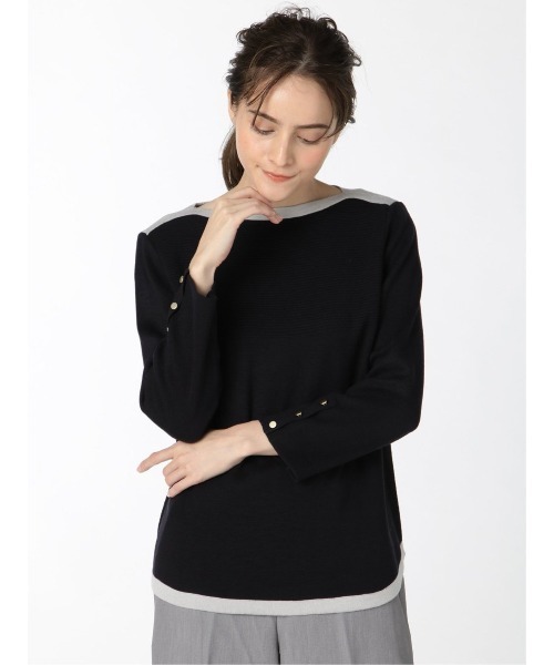 m.f.editorial(エムエフエディトリアル)の「エムエフエディトリアルレディース/m.f.editorial:Women 綿タッチ ミラノリブ配色 ゆるニットプルオーバー(ニット/セーター・レディース・ネイビー/グレー/ブラック/ベージュ・LARGE/MEDIUM)」の4枚目の写真