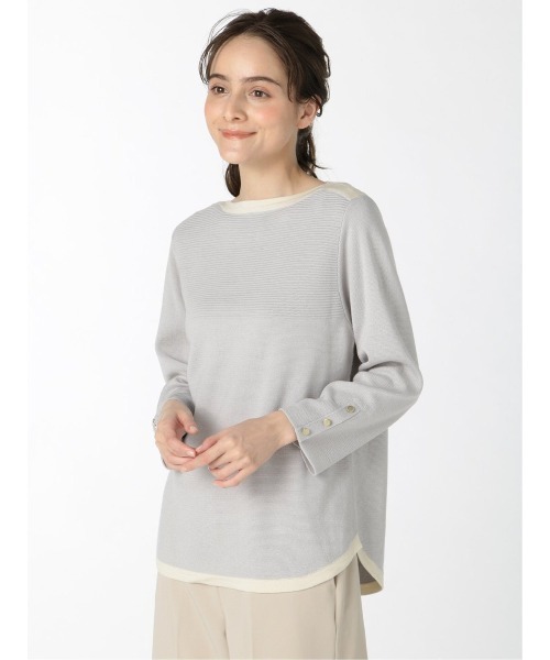 m.f.editorial(エムエフエディトリアル)の「エムエフエディトリアルレディース/m.f.editorial:Women 綿タッチ ミラノリブ配色 ゆるニットプルオーバー(ニット/セーター・レディース・ネイビー/グレー/ブラック/ベージュ・LARGE/MEDIUM)」の3枚目の写真