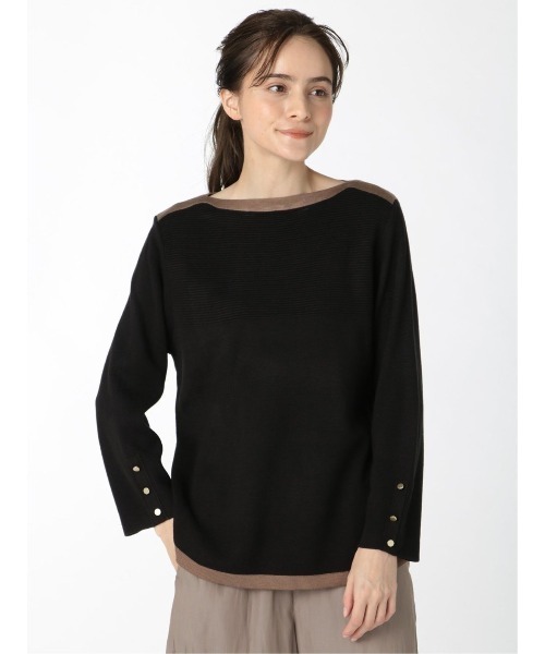 m.f.editorial(エムエフエディトリアル)の「エムエフエディトリアルレディース/m.f.editorial:Women 綿タッチ ミラノリブ配色 ゆるニットプルオーバー(ニット/セーター・レディース・ネイビー/グレー/ブラック/ベージュ・LARGE/MEDIUM)」の2枚目の写真