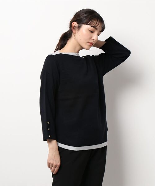 m.f.editorial(エムエフエディトリアル)の「エムエフエディトリアルレディース/m.f.editorial:Women 綿タッチ ミラノリブ配色 ゆるニットプルオーバー(ニット/セーター・レディース・ネイビー/グレー/ブラック/ベージュ・LARGE/MEDIUM)」の21枚目の写真