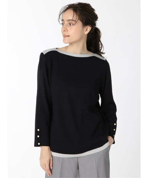 m.f.editorial(エムエフエディトリアル)の「エムエフエディトリアルレディース/m.f.editorial:Women 綿タッチ ミラノリブ配色 ゆるニットプルオーバー(ニット/セーター・レディース・ネイビー/グレー/ブラック/ベージュ・LARGE/MEDIUM)」の13枚目の写真