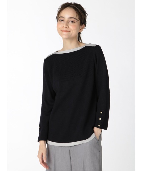 m.f.editorial(エムエフエディトリアル)の「エムエフエディトリアルレディース/m.f.editorial:Women 綿タッチ ミラノリブ配色 ゆるニットプルオーバー(ニット/セーター・レディース・ネイビー/グレー/ブラック/ベージュ・LARGE/MEDIUM)」の7枚目の写真