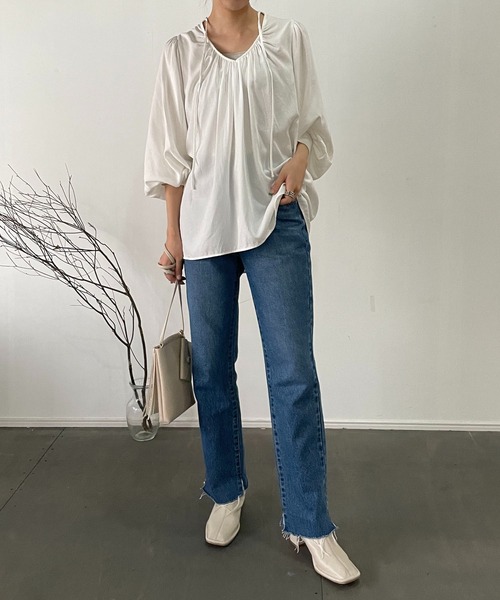 CAPRICIEUX LE'MAGE（カプリシューレマージュ）の「テンセル2WAYパフシャツ（シャツ/ブラウス・レディース・ホワイト/ブラック/グレイッシュベージュ・FREE）」の21枚目の写真