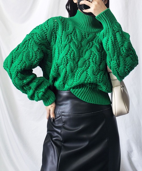 AUTRALEE グリーン系 クロップドニットセーター セール】※※【 新色追加／11色展開 】やわらかローゲージハイネック