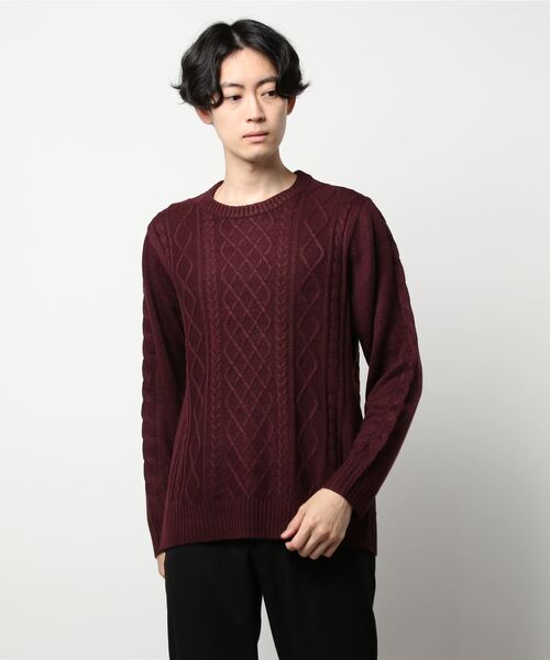 Blue Standard (ブルースタンダード)の「【BLUE STANDARD/ブルースタンダード】抗ピル加工で毛玉ができにくい ウォッシャブル アランクルーネックニットセーター(ニット/セーター・メンズ・ブラック/カーキ/ホワイト/ワイン/杢グレー・LARGE/X-LARGE/SMALL/MEDIUM)」の5枚目の写真