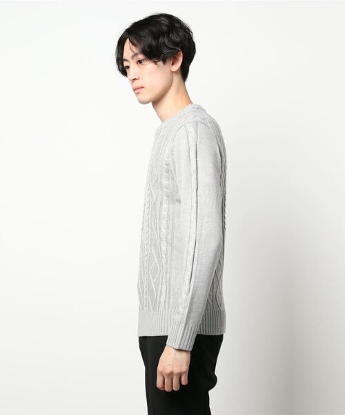 Blue Standard (ブルースタンダード)の「【BLUE STANDARD/ブルースタンダード】抗ピル加工で毛玉ができにくい ウォッシャブル アランクルーネックニットセーター(ニット/セーター・メンズ・ブラック/カーキ/ホワイト/ワイン/杢グレー・LARGE/X-LARGE/SMALL/MEDIUM)」の7枚目の写真