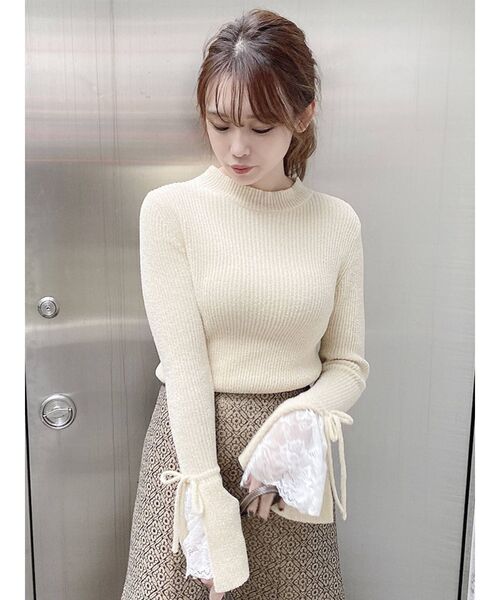 dazzlin（ダズリン）の「レースモールリブニット（ニット/セーター・レディース・ブラック/アイボリー/グレー・FREE）」の2枚目の写真